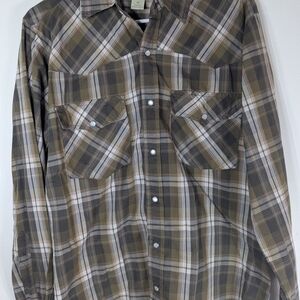 Men's Casual Plaid Button Down Shirt - Green and Brown